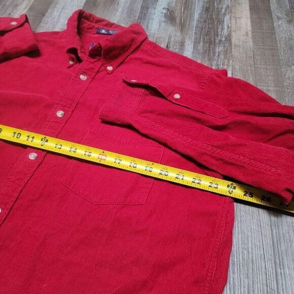 Vtg Corduroy Shirt Long Sleeve Button Up 80s 90s Cotton Red L Boxy Fit - Picture 6 of 6